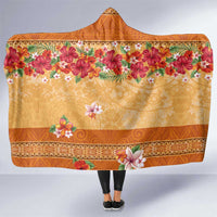 Hawaii Hibiscus Hooded Blanket Turtles and Tribal Motifs Vintage Floral Style LT03 One Size Yellow - Polynesian Pride