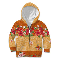 Hawaii Hibiscus Kid Hoodie Turtles and Tribal Motifs Vintage Floral Style LT03 Zip Hoodie Yellow - Polynesian Pride