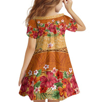Hawaii Hibiscus Kid Short Sleeve Dress Turtles and Tribal Motifs Vintage Floral Style LT03 - Polynesian Pride