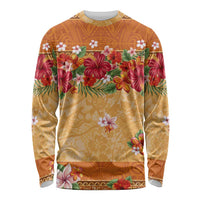 Hawaii Hibiscus Long Sleeve Shirt Turtles and Tribal Motifs Vintage Floral Style LT03 Unisex Yellow - Polynesian Pride