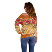 Hawaii Hibiscus Off Shoulder Sweater Turtles and Tribal Motifs Vintage Floral Style LT03 - Polynesian Pride