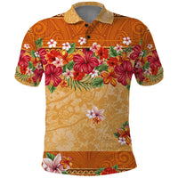 Hawaii Hibiscus Polo Shirt Turtles and Tribal Motifs Vintage Floral Style LT03 Yellow - Polynesian Pride