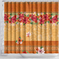 Hawaii Hibiscus Shower Curtain Turtles and Tribal Motifs Vintage Floral Style LT03 - Polynesian Pride