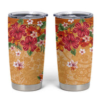 Hawaii Hibiscus Tumbler Cup Turtles and Tribal Motifs Vintage Floral Style LT03 Yellow - Polynesian Pride