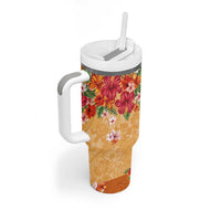 Hawaii Hibiscus Tumbler With Handle Turtles and Tribal Motifs Vintage Floral Style LT03 - Polynesian Pride