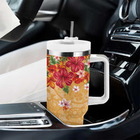 Hawaii Hibiscus Tumbler With Handle Turtles and Tribal Motifs Vintage Floral Style LT03 - Polynesian Pride