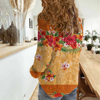Hawaii Hibiscus Women Casual Shirt Turtles and Tribal Motifs Vintage Floral Style LT03 - Polynesian Pride