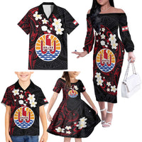 French Polynesia Tiare Day Family Matching Off The Shoulder Long Sleeve Dress and Hawaiian Shirt Seal and Polynesian Pattern LT03 - Polynesian Pride