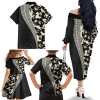 Bula Hibiscus Festival Family Matching Off The Shoulder Long Sleeve Dress and Hawaiian Shirt Tapa Pattern Half Style LT03 - Polynesian Pride