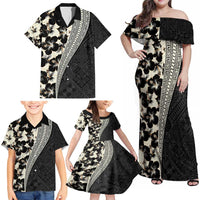 Bula Hibiscus Festival Family Matching Off Shoulder Maxi Dress and Hawaiian Shirt Tapa Pattern Half Style LT03 - Polynesian Pride