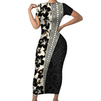 Bula Hibiscus Festival Family Matching Short Sleeve Bodycon Dress and Hawaiian Shirt Tapa Pattern Half Style LT03 Mom's Dress Beige - Polynesian Pride