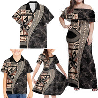 Bula Hibiscus Festival Family Matching Off Shoulder Maxi Dress and Hawaiian Shirt Fijian Masi Pattern Half Style LT03 - Polynesian Pride