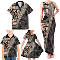 Bula Hibiscus Festival Family Matching Tank Maxi Dress and Hawaiian Shirt Fijian Masi Pattern Half Style LT03 - Polynesian Pride