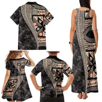 Bula Hibiscus Festival Family Matching Tank Maxi Dress and Hawaiian Shirt Fijian Masi Pattern Half Style LT03 - Polynesian Pride