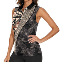 Bula Hibiscus Festival Women Sleeveless Polo Shirt Fijian Masi Pattern Half Style LT03 - Polynesian Pride