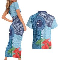 Fiji Day Couples Matching Short Sleeve Bodycon Dress and Hawaiian Shirt Tapa Pattern and Hibiscus Flower LT03 - Polynesian Pride