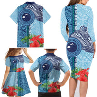 Fiji Day Family Matching Long Sleeve Bodycon Dress and Hawaiian Shirt Tapa Pattern and Hibiscus Flower LT03 - Polynesian Pride