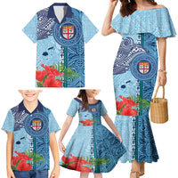 Fiji Day Family Matching Mermaid Dress and Hawaiian Shirt Tapa Pattern and Hibiscus Flower LT03 - Polynesian Pride