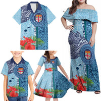Fiji Day Family Matching Off Shoulder Maxi Dress and Hawaiian Shirt Tapa Pattern and Hibiscus Flower LT03 - Polynesian Pride