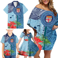 Fiji Day Family Matching Off Shoulder Short Dress and Hawaiian Shirt Tapa Pattern and Hibiscus Flower LT03 - Polynesian Pride
