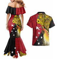Papua New Guinea Independence Day Couples Matching Mermaid Dress and Hawaiian Shirt Bird-of-Paradise with Map and Polynesian Pattern LT03 - Polynesian Pride