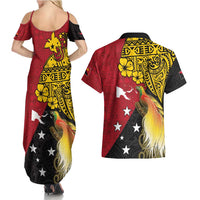 Papua New Guinea Independence Day Couples Matching Summer Maxi Dress and Hawaiian Shirt Bird-of-Paradise with Map and Polynesian Pattern LT03 - Polynesian Pride