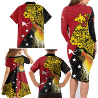 Papua New Guinea Independence Day Family Matching Long Sleeve Bodycon Dress and Hawaiian Shirt Bird-of-Paradise with Map and Polynesian Pattern LT03 - Polynesian Pride