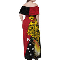 Papua New Guinea Independence Day Family Matching Off Shoulder Maxi Dress and Hawaiian Shirt Bird-of-Paradise with Map and Polynesian Pattern LT03 - Polynesian Pride