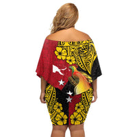 Papua New Guinea Independence Day Family Matching Off Shoulder Short Dress and Hawaiian Shirt Bird-of-Paradise with Map and Polynesian Pattern LT03 - Polynesian Pride