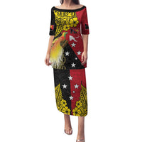 Papua New Guinea Independence Day Family Matching Puletasi and Hawaiian Shirt Bird-of-Paradise with Map and Polynesian Pattern LT03 Mom's Dress Black - Polynesian Pride