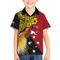 Papua New Guinea Independence Day Family Matching Puletasi and Hawaiian Shirt Bird-of-Paradise with Map and Polynesian Pattern LT03 Son's Shirt Black - Polynesian Pride