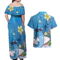 Aloha Hawaiian Monk Seal Couples Matching Off Shoulder Maxi Dress and Hawaiian Shirt Polynesian Tattoo The Ocean and Undersea Vibe LT03 - Polynesian Pride