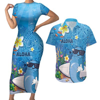 Aloha Hawaiian Monk Seal Couples Matching Short Sleeve Bodycon Dress and Hawaiian Shirt Polynesian Tattoo The Ocean and Undersea Vibe LT03 Blue - Polynesian Pride