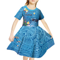 Aloha Hawaiian Monk Seal Kid Short Sleeve Dress Polynesian Tattoo The Ocean and Undersea Vibe LT03 - Polynesian Pride