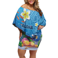Aloha Hawaiian Monk Seal Off Shoulder Short Dress Polynesian Tattoo The Ocean and Undersea Vibe LT03 Women Blue - Polynesian Pride