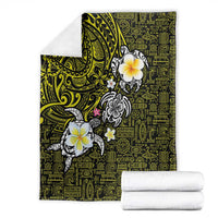 Hawaiian Turtle and Plumeria Blanket Polynesian Tattoo and Tribal Elements Pattern Yellow Color