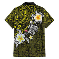 Hawaiian Turtle and Plumeria Family Matching Off Shoulder Maxi Dress and Hawaiian Shirt Polynesian Tattoo and Tribal Elements Pattern Yellow Color LT03 - Polynesian Pride