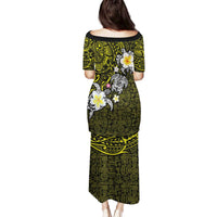 Hawaiian Turtle and Plumeria Family Matching Puletasi and Hawaiian Shirt Polynesian Tattoo and Tribal Elements Pattern Yellow Color LT03 - Polynesian Pride