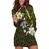 Hawaiian Turtle and Plumeria Hoodie Dress Polynesian Tattoo and Tribal Elements Pattern Yellow Color LT03 Yellow - Polynesian Pride