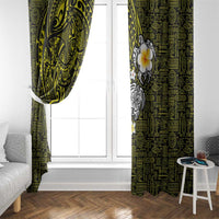 Hawaiian Turtle and Plumeria Window Curtain Polynesian Tattoo and Tribal Elements Pattern Yellow Color