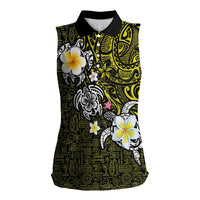 Hawaiian Turtle and Plumeria Women Sleeveless Polo Shirt Polynesian Tattoo and Tribal Elements Pattern Yellow Color LT03 Female Yellow - Polynesian Pride