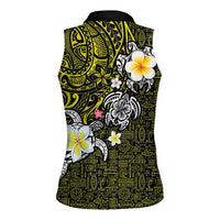 Hawaiian Turtle and Plumeria Women Sleeveless Polo Shirt Polynesian Tattoo and Tribal Elements Pattern Yellow Color LT03 - Polynesian Pride