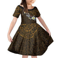 Hawaiian Turtle and Plumeria Family Matching Puletasi and Hawaiian Shirt Polynesian Tattoo and Tribal Elements Pattern Orange Color LT03 Daughter's Dress Orange - Polynesian Pride