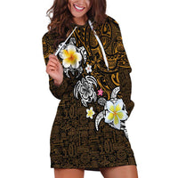 Hawaiian Turtle and Plumeria Hoodie Dress Polynesian Tattoo and Tribal Elements Pattern Orange Color LT03 Orange - Polynesian Pride