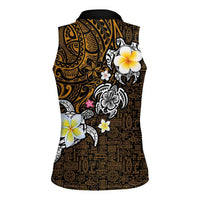 Hawaiian Turtle and Plumeria Women Sleeveless Polo Shirt Polynesian Tattoo and Tribal Elements Pattern Orange Color LT03 - Polynesian Pride