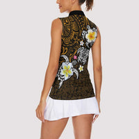 Hawaiian Turtle and Plumeria Women Sleeveless Polo Shirt Polynesian Tattoo and Tribal Elements Pattern Orange Color LT03 - Polynesian Pride