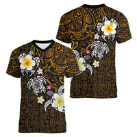 Hawaiian Turtle and Plumeria Women V-Neck T-Shirt Polynesian Tattoo and Tribal Elements Pattern Orange Color LT03 - Polynesian Pride