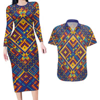 Kolose-Tuvalu Crochet Couples Matching Long Sleeve Bodycon Dress and Hawaiian Shirt with Polynesian and Pacific Tattoos LT03 Navy - Polynesian Pride