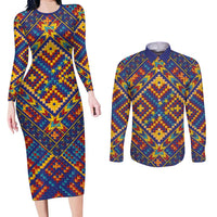 Kolose-Tuvalu Crochet Couples Matching Long Sleeve Bodycon Dress and Long Sleeve Button Shirt with Polynesian and Pacific Tattoos LT03 Navy - Polynesian Pride