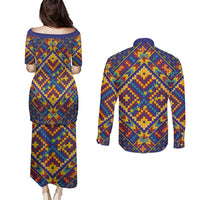 Kolose-Tuvalu Crochet Couples Matching Puletasi and Long Sleeve Button Shirt with Polynesian and Pacific Tattoos - Polynesian Pride